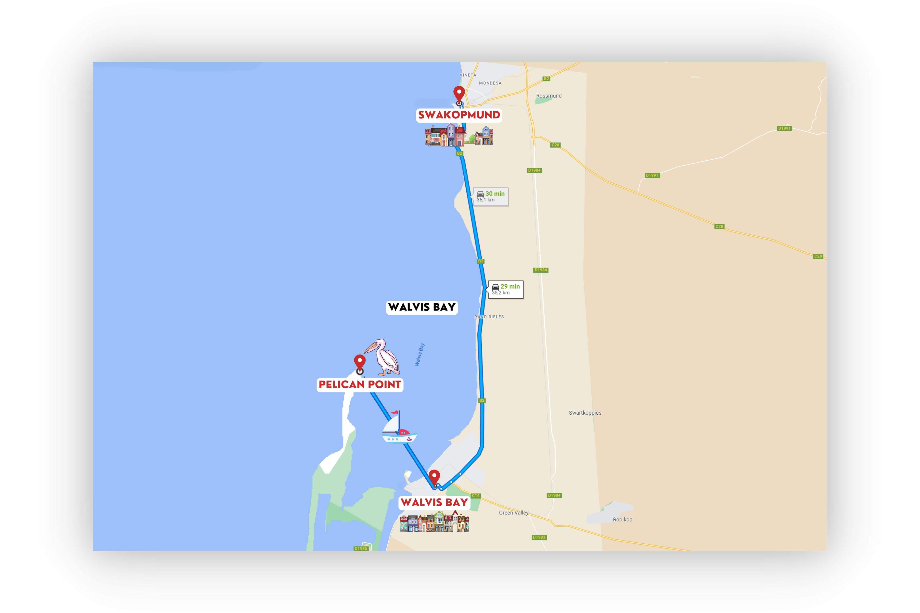 agencia especializada, alojamiento, mapa, Namibia, Pelican Point, qué hacer, que ver, ruta, Sandwich Harbour, Swakopmund, Viaje, viaje solo, Walvis Bay